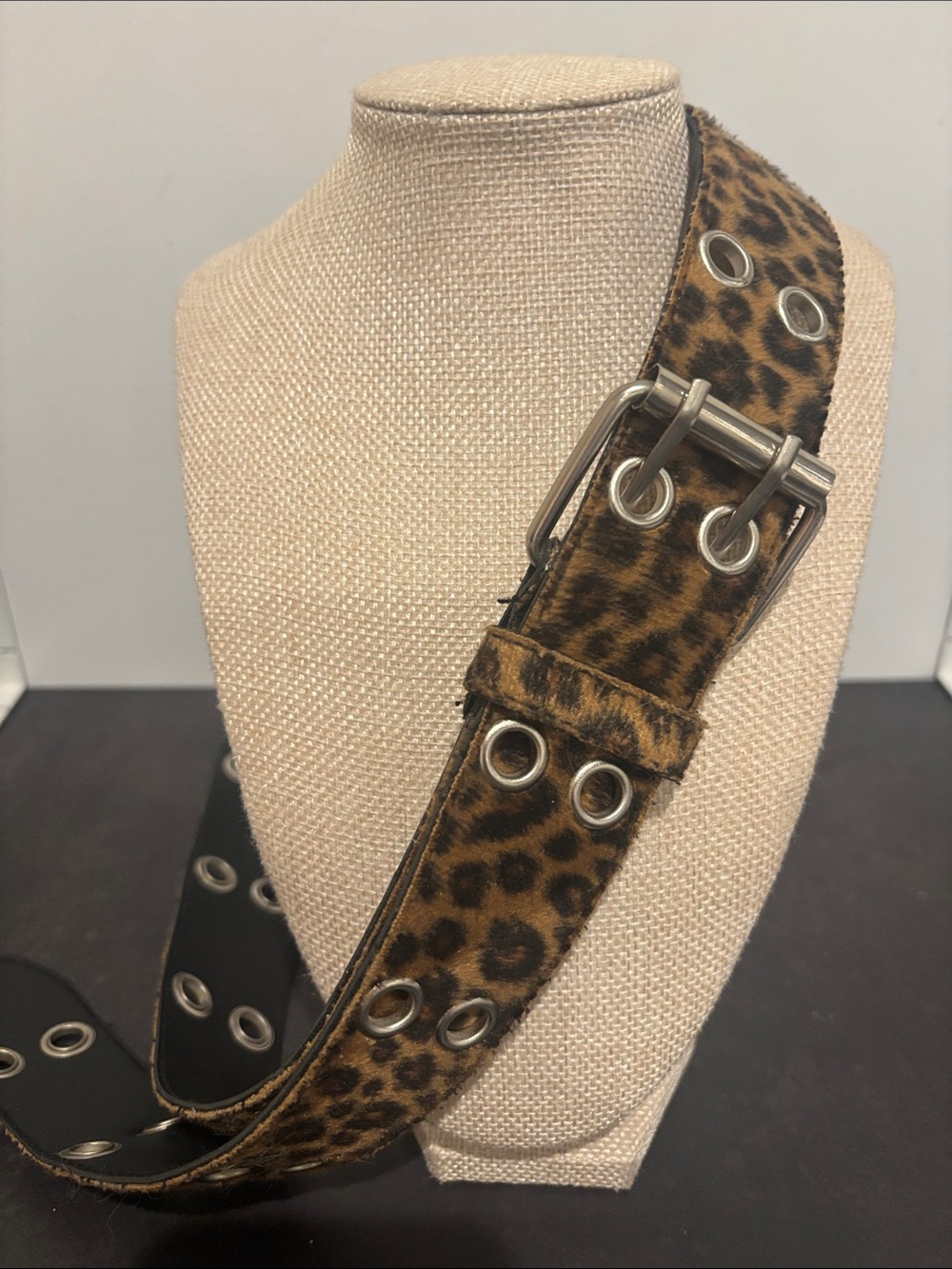 Y2K Leopard Print Double Grommet Belt Grunge Punk Alternative sz L / 40”